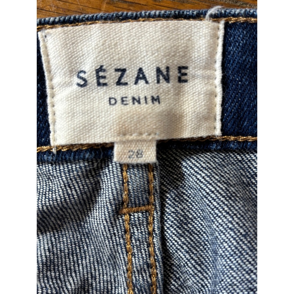 Sezane Slim High Waisted Skinny Jeans Dark Indigo Raw Hem Size‎ 28 - Picture 5 of 16
